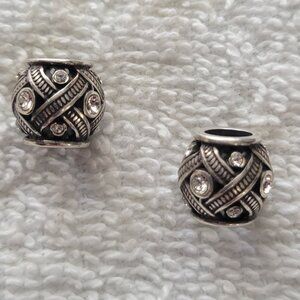 Brighton Lace Beads Lot of 2 Silver Plated/Clear Crystals New/No Tags